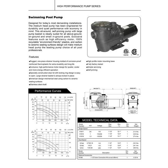 High Performance Self-Priming In-Ground Swimming Pool 1.5 HP Pump